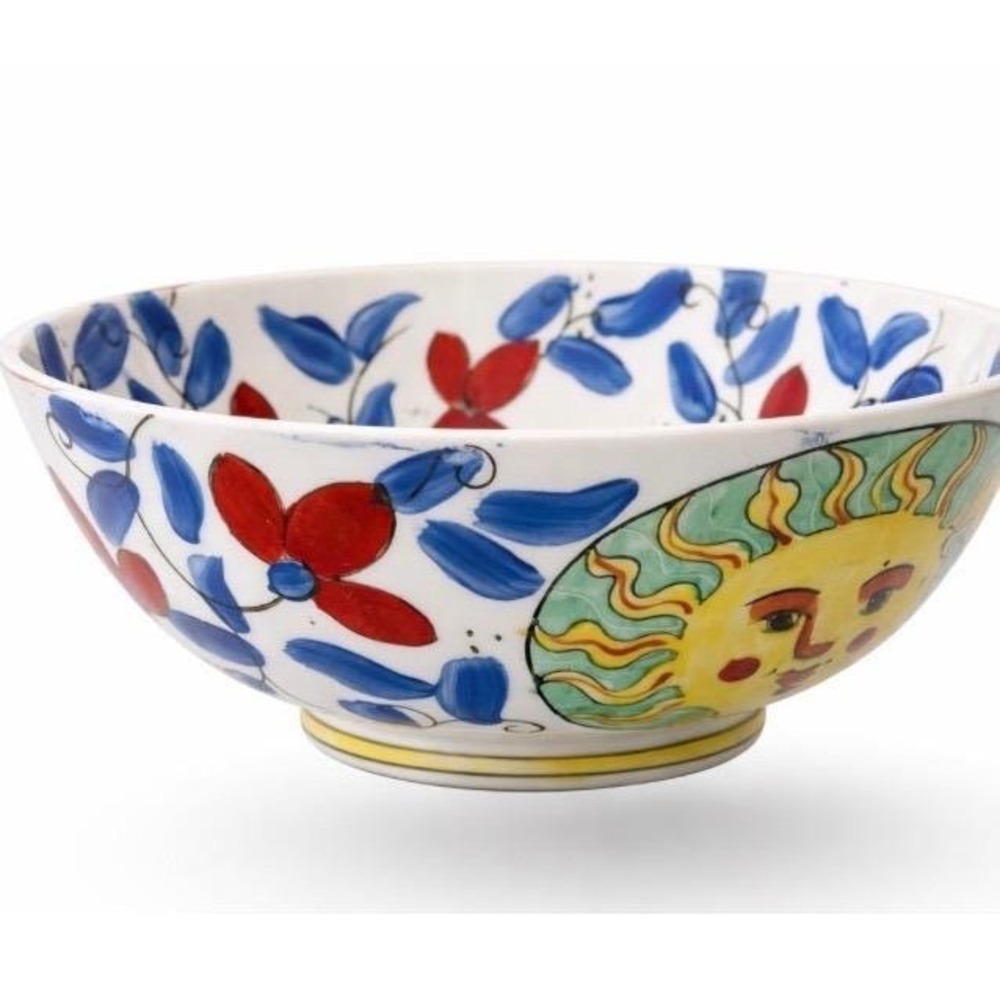 VINTAGE WBI CHINOISERIE Celestial Hand Painted Ceramic Bowl Sun Face Floral